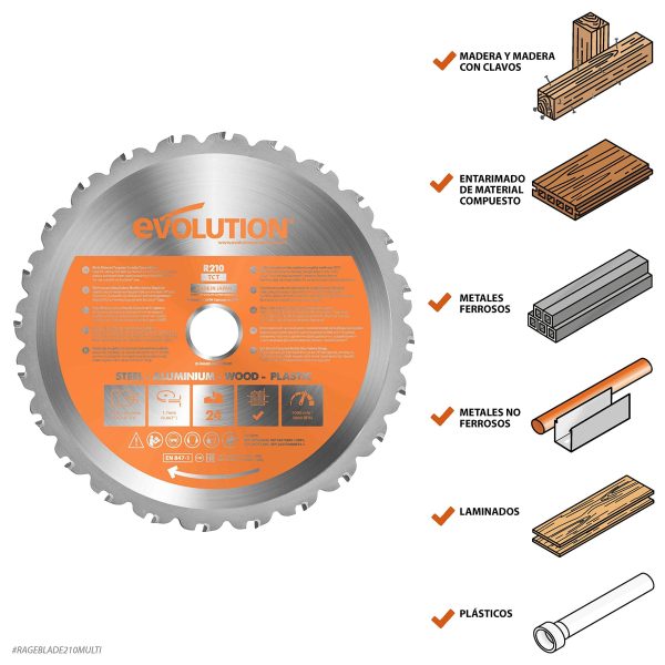 Hoja de Sierra Multiuso con Punta de Carburo RAGE de Evolution Power Tools, 210 mm Embalaje Deteriorado Cheap