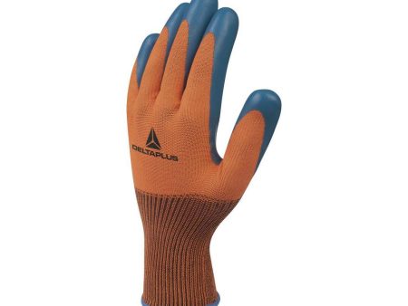 Guantes Delta Plus VE733OR07 de Poliéster con Recubrimiento de Látex, Naranja Azul Marino, Talla 07 Embalaje Deteriorado Cheap