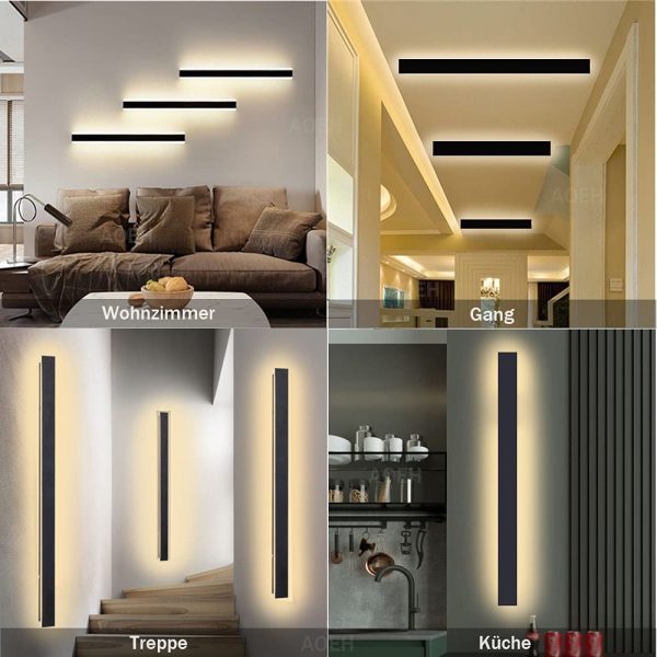 AOEH Lámpara de Pared LED Negra para Interior y Exterior, 115cm, 40W, Luz Cálida Embalaje Deteriorado Online