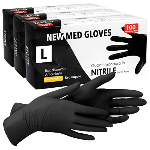 Guantes de Nitrilo Negros Sin Polvo, Hipoalergénicos y Certificados CE - Talla L Embalaje Deteriorado (Cad: 31 08 2028) Fashion